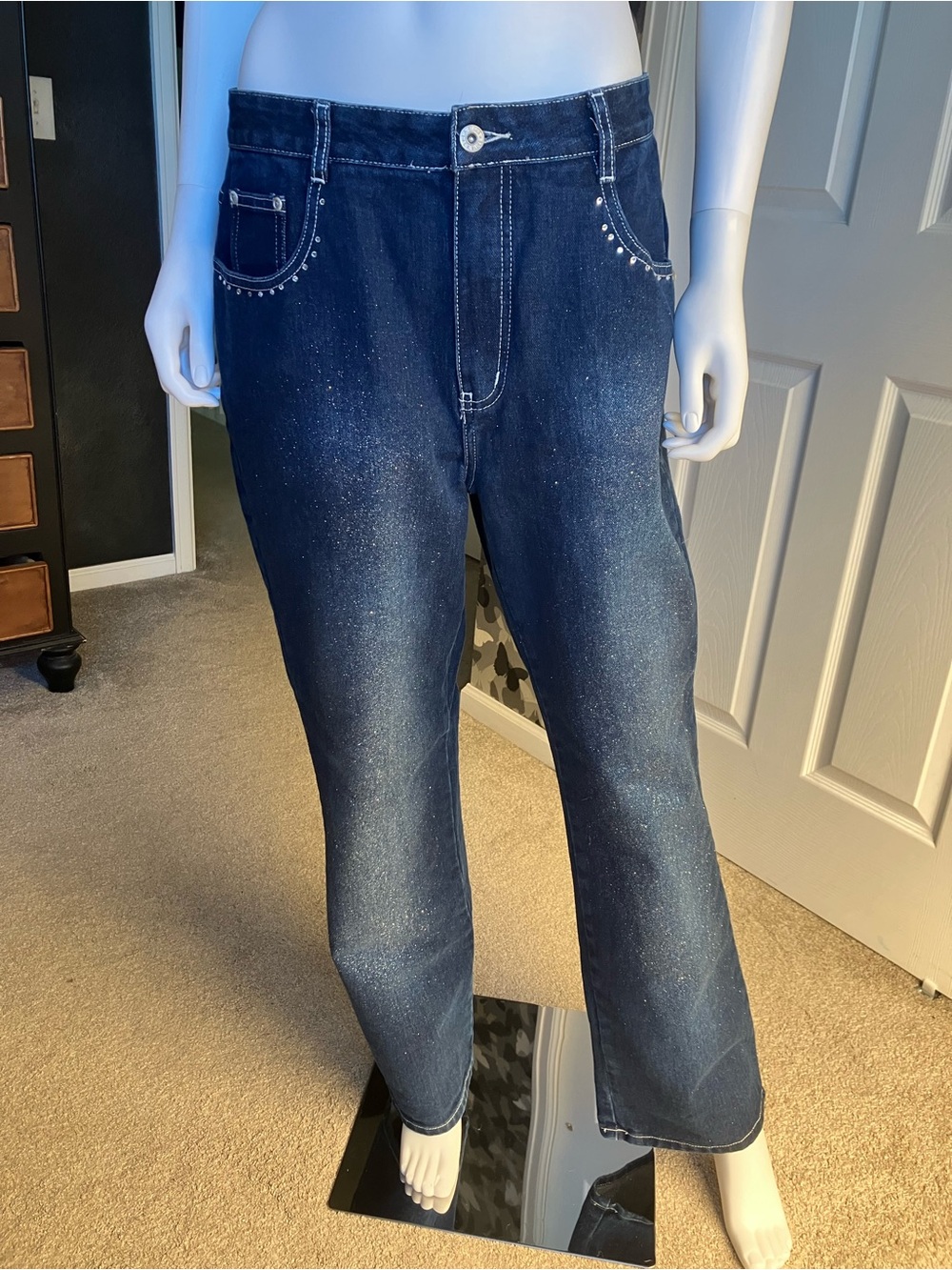 L.A. Blues Women's Flare Glitter Jeans Y2K style
